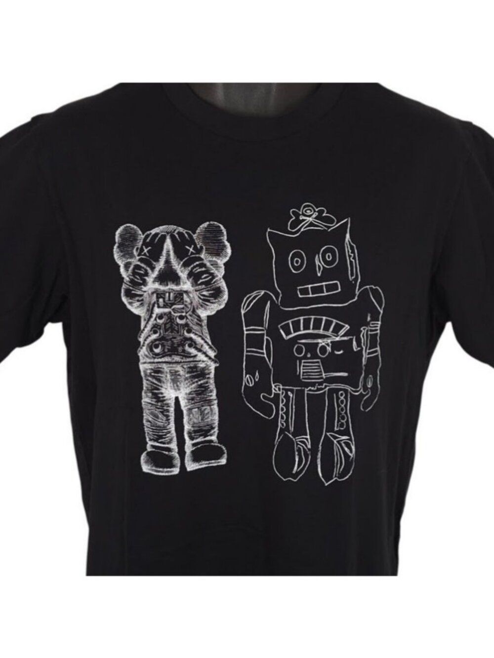 KAWS X Warhol T Shirt Mens Size Large Black Companion Robot Uniqlo UT Art Tee